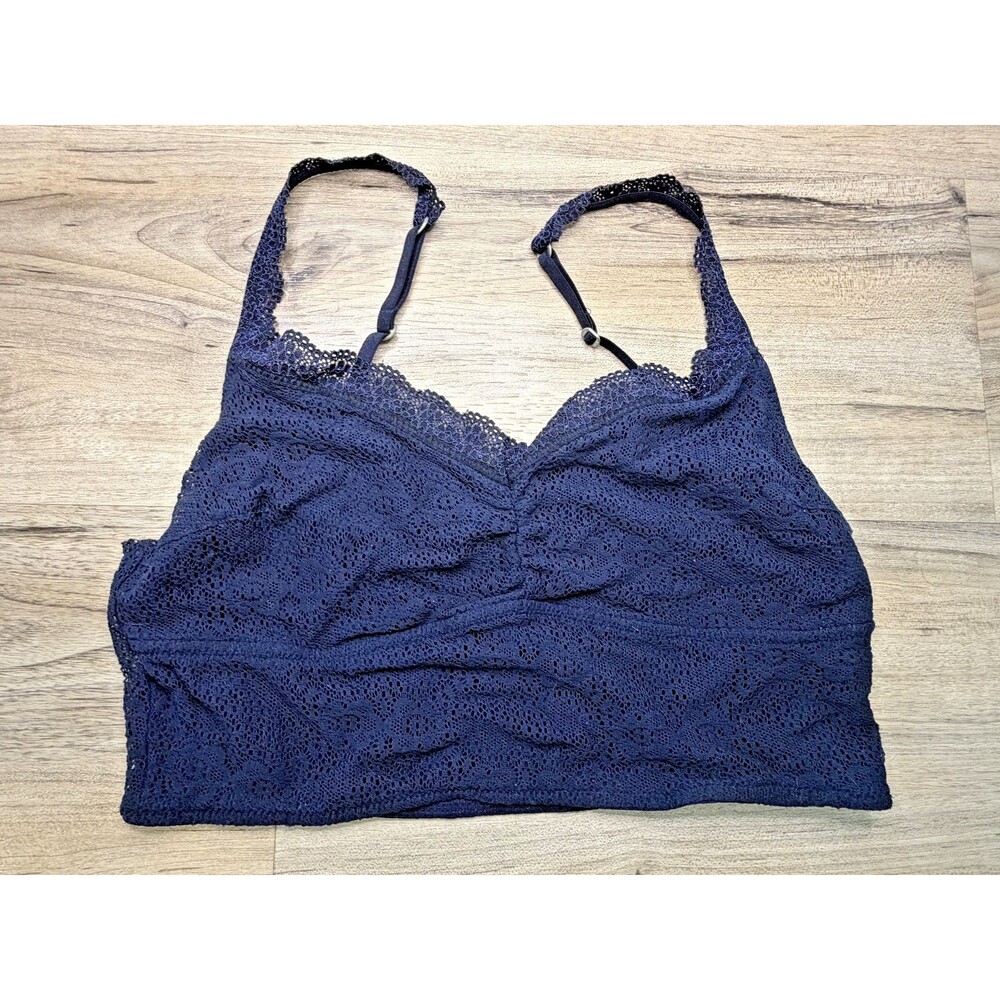 Gilly Hicks Size Large L Navy Blue Lace Bralette Intimates Tank Crop Unlined